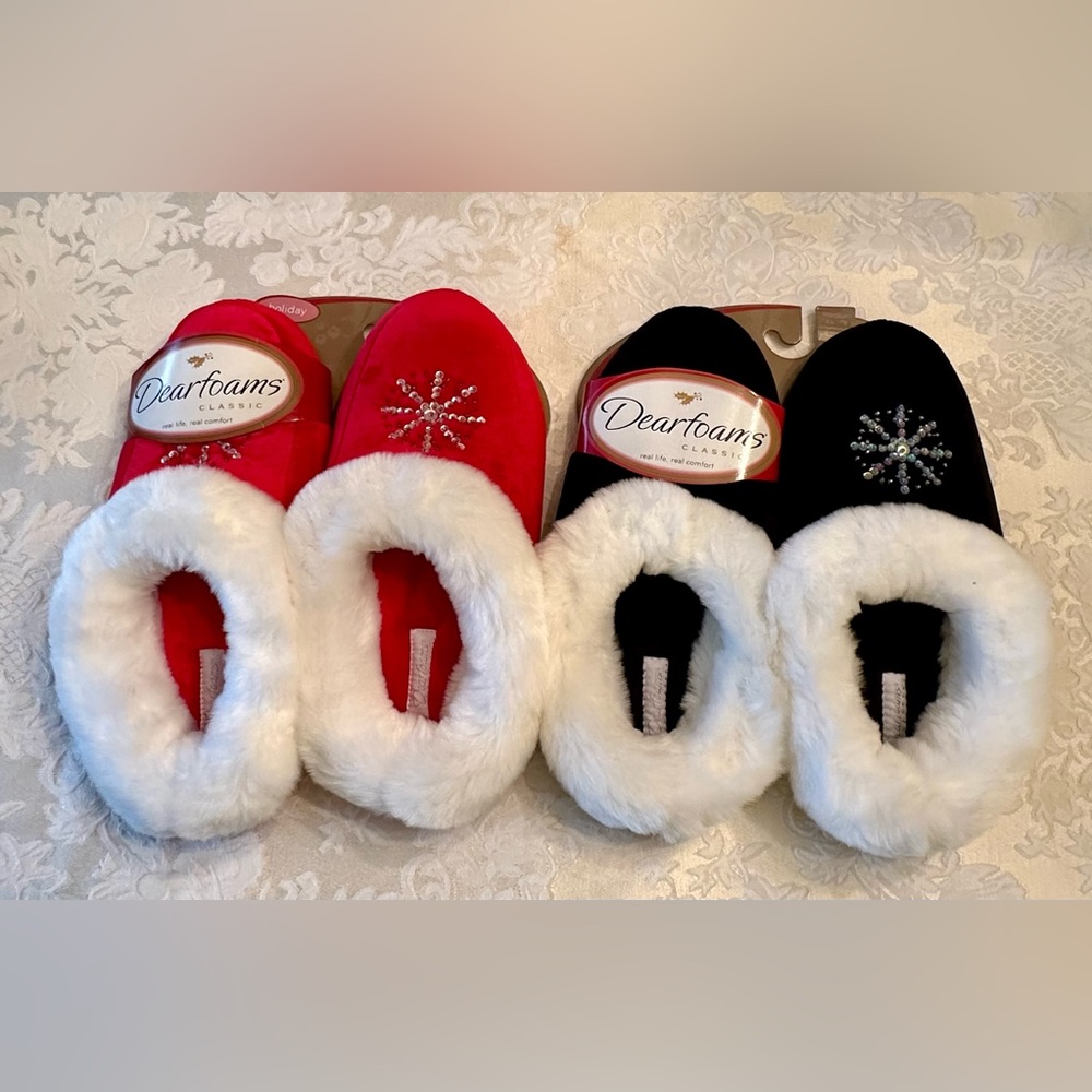 ❤️🖤 2 Pairs Holiday Dearfoams Slippers 🖤❤️